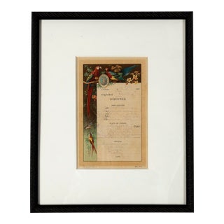 Antique Framed 'Déjeuner' (Lunch) Restaurant Menu, France, 1901 For Sale
