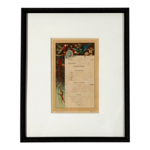 Antique Framed 'Déjeuner' (Lunch) Restaurant Menu, France, 1901