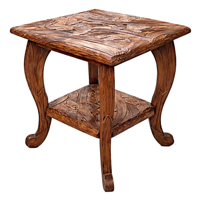 Antique Japanese Carved Fruitwood Side Table from Liberty of London, 1930s For Sale