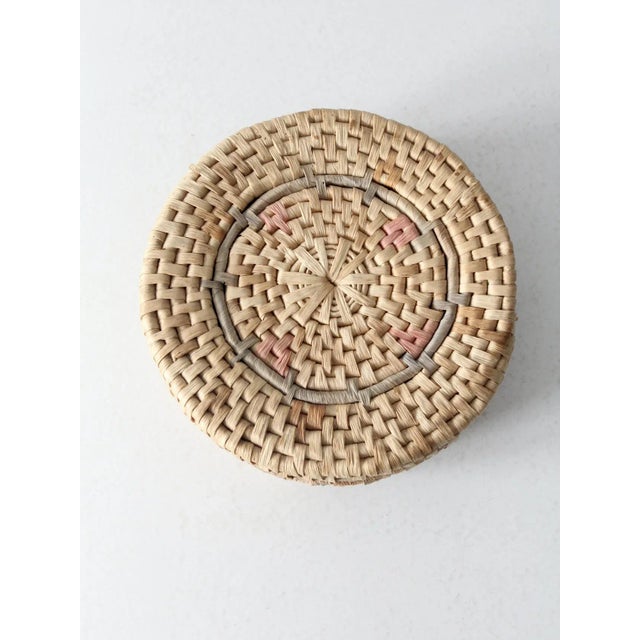 Vintage Woven Pastel Round Basket Box For Sale - Image 10 of 11