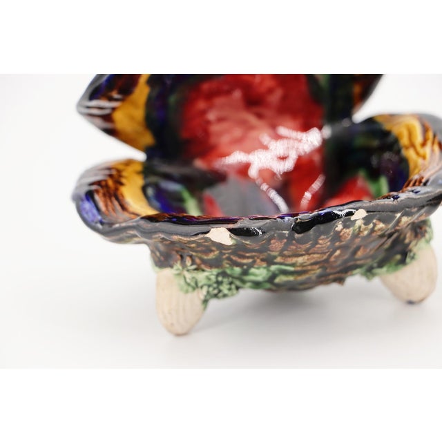 Ceramic 1920s Pair of Two Majolica Oyster Shell Salt Cellars With Mussel Shells Feet, Portuguese Palissy Ware, Earthenware For Sale - Image 7 of 17