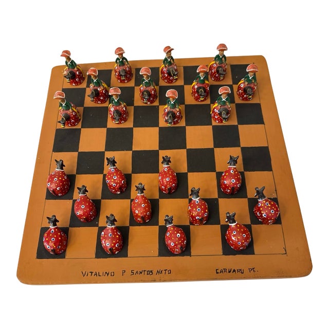Vintage Brazilian Handmade Checkers Set Made by Vitalino Neto For Sale