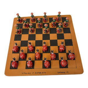 Vintage Brazilian Handmade Checkers Set Made by Vitalino Neto