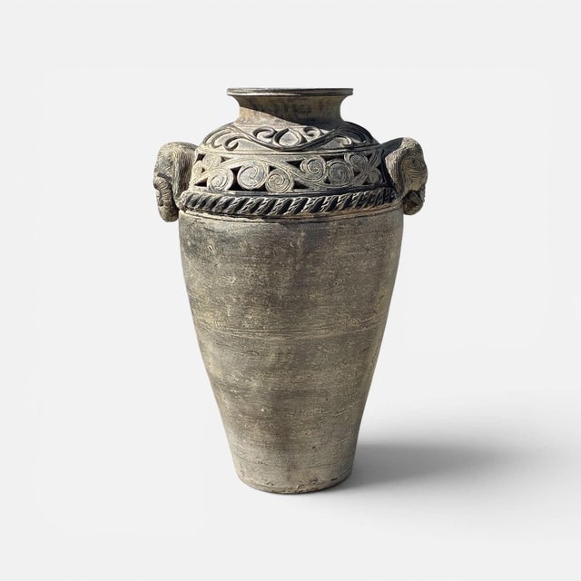 Late 20th Century Thailand Ban Chiang Vintage Earth Ware Terracotta Elephant Floor Vase For Sale - Image 9 of 9