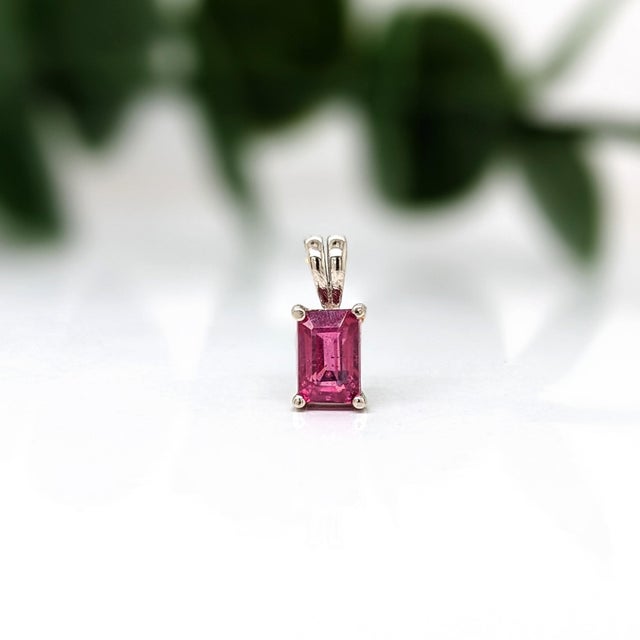 Red Ruby Pendant in Solid 14k Gold, Emerald Cut 6x4mm - Solitaire Pendant For Sale - Image 4 of 8