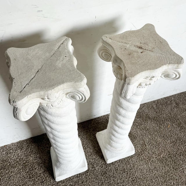 Regency White Plaster Columns Pedestals - a Pair For Sale In Miami - Image 6 of 9