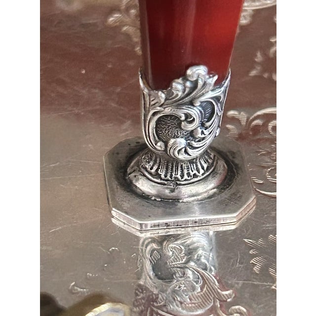 French Antique French Banded Agate and Silver Desk Seal For Sale - Image 3 of 5