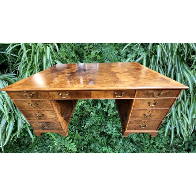 Early 20th Century Spectacular Burled Walnut Partners Desk B & O Railroad For Sale - Image 15 of 18