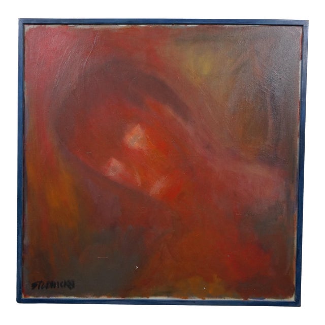 Late 20th Century Jim Studnicka Expressionist Female Portrait Oil Painting on Canvas 31" For Sale
