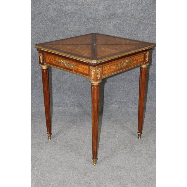 Fine Signed Paul Sormani Kingwood Marquetry Napkin Folding Card Games Table For Sale - Image 10 of 11