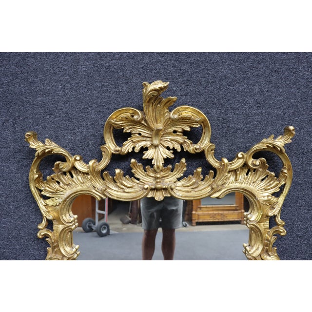 Italian Rococo Revival Hand-Carved Giltwood Wall Mirror For Sale - Image 9 of 14