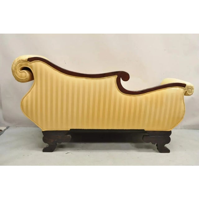 Late 19th Century Antique American Empire Figural Carved Mahogany Recamier Gold Chaise Lounge Sofa For Sale - Image 10 of 12