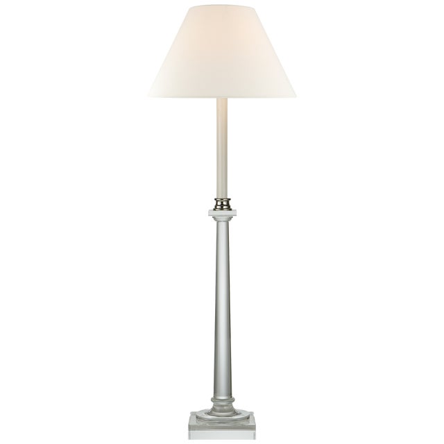 Traditional Chapman & Myers by Visual Comfort Signature Swedish Column Buffet Lamp in Crystal with Linen Shade For Sale - Image 3 of 3