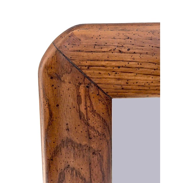 Coffee Mid 20th Century Large Oak Wood Framed Mirror For Sale - Image 8 of 15