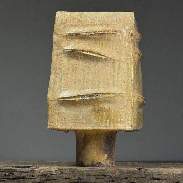 Japanese Vintage Monumental Brutalist Japanese Wood Fired Stoneware Vessel For Sale - Image 3 of 12