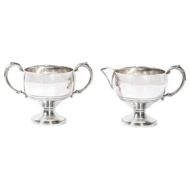 1940s Art Deco Sterling Sculptural Streamlined Handled Sugar & Creamer - A Pair For Sale - Image 13 of 13