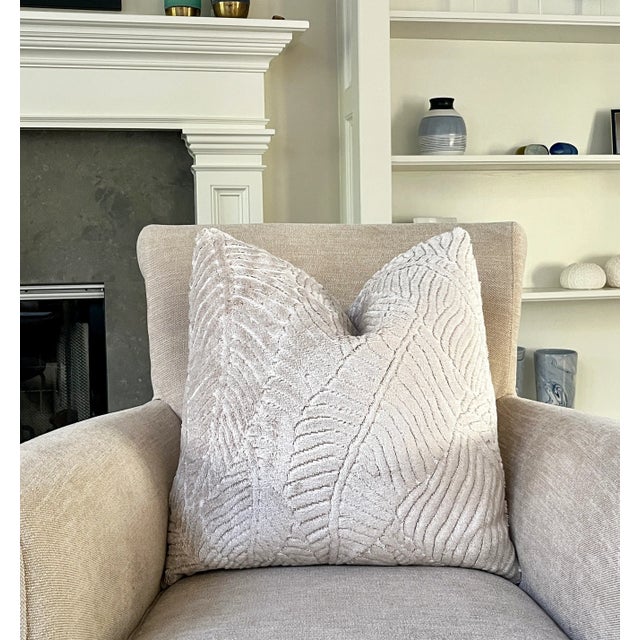 Vanilla Leaves 22x22 Velvet Throw Pillow With Feather Down Insert For Sale In New York - Image 6 of 7