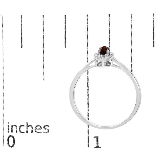 Metal 10K White Gold 5X3MM Oval Red Garnet and Diamond Accent Halo Ring (I-J Color, I1-I2 Clarity) - Ring Size 7 For Sale - Image 7 of 7