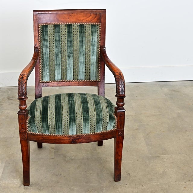 19th Century 19th Century French Directoire Period Striped Velvet Fauteuil For Sale - Image 5 of 12
