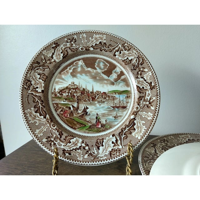 English Vintage Johnson Brothers Historic America “View of Boston” 10" Dinner Plates -Set of 4 For Sale - Image 3 of 4