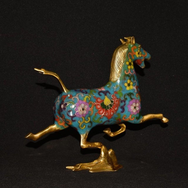 Late 19th Century Late 19th Century Cloisonné Enamel Galloping Horse Statue on Swallow Base For Sale - Image 5 of 9