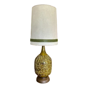 Very Large Vintage Mid Century Modern Ceramic Brutalist Green Table Lamp