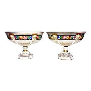 1880s Ferdinand Bing & Co. Hand Decorated French Porcelain Tazzas ~ a Pair For Sale