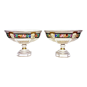 1880s Ferdinand Bing & Co. Hand Decorated French Porcelain Tazzas ~ a Pair