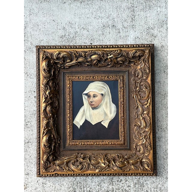 Bronze Vintage Framed Portrait Painting of a Woman For Sale - Image 8 of 13