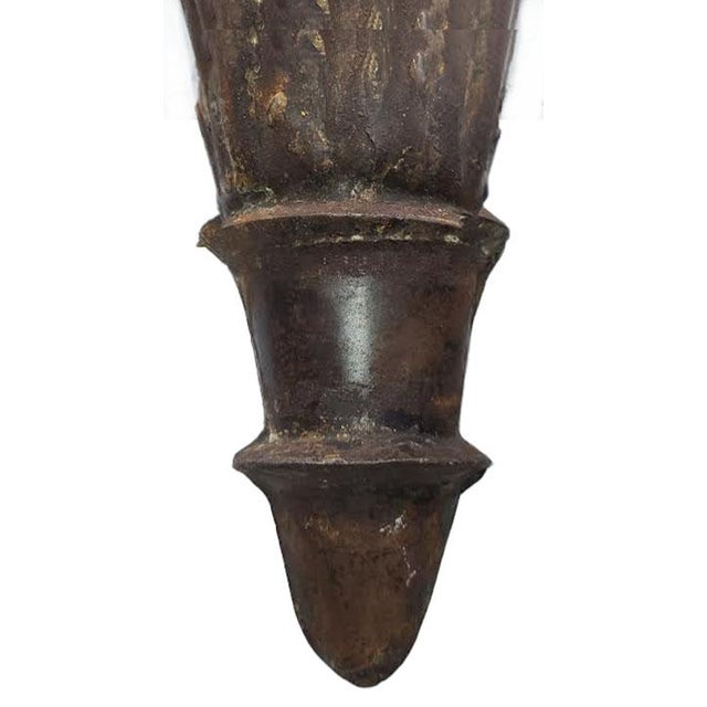 Contemporary Large Vintage Rusty Metal Fluted Torchiere Wall Pocket Bracket Sconces - A Pair For Sale - Image 3 of 5