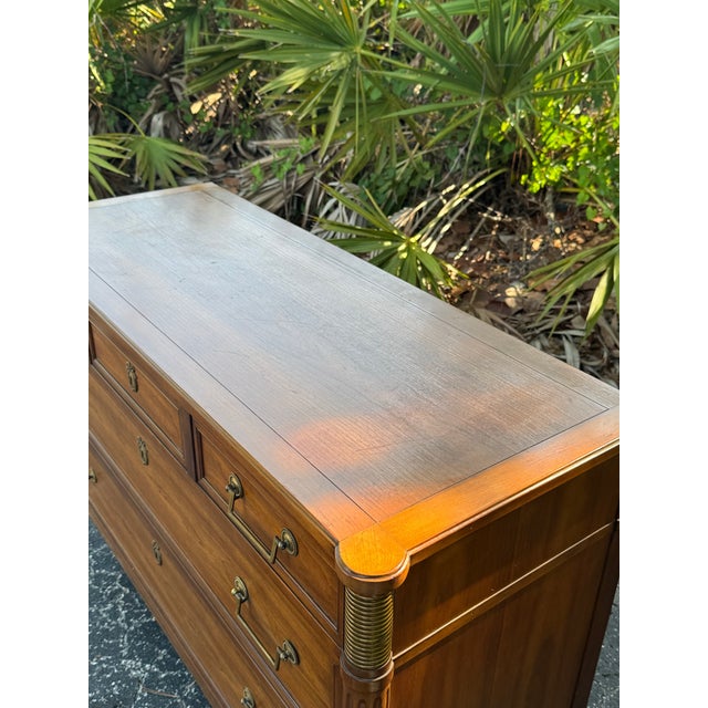 Kindel Furniture Vintage Kindel Neoclassical Walnut Seven-Drawer Dresser With Fluted Columns & Brass Hardware For Sale - Image 4 of 7