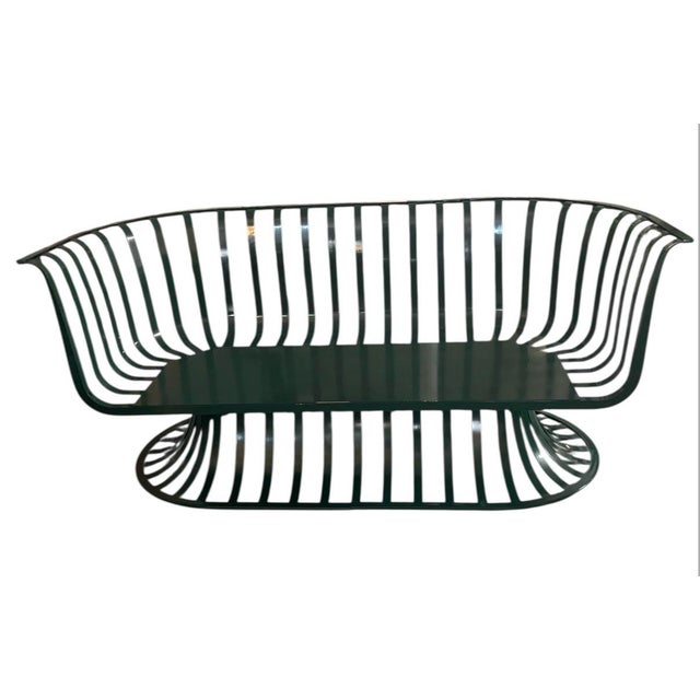 Metal Sculptural Modern Slatted Bench in Forest Gree For Sale - Image 7 of 10