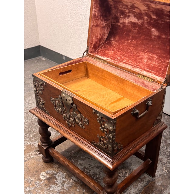 Wood Spanish Baroque Dome Top Trunk + Stand, Antique For Sale - Image 7 of 12