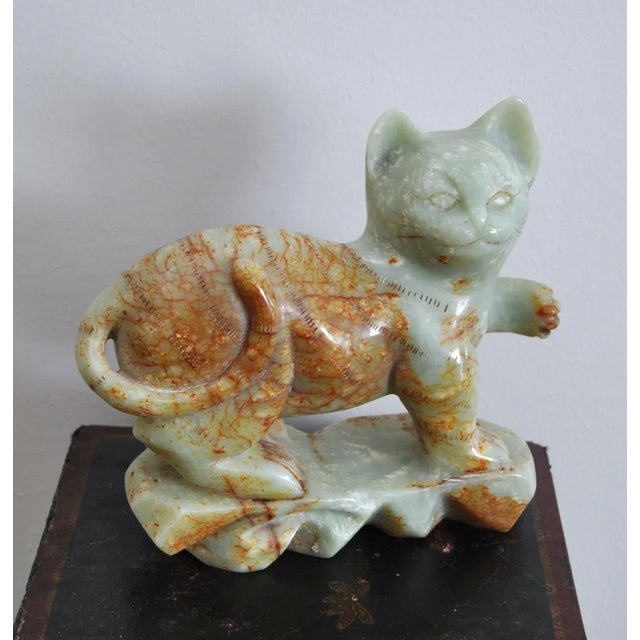 Antique Jade Green Alabaster Cat Sculpture Buddhist Temple For Sale - Image 4 of 12