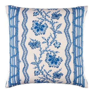 Schumacher Parvati Floral Stripe Pillow In Delft For Sale