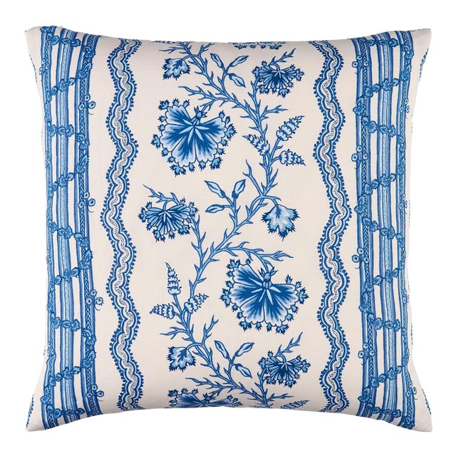 Schumacher Parvati Floral Stripe Pillow In Delft For Sale