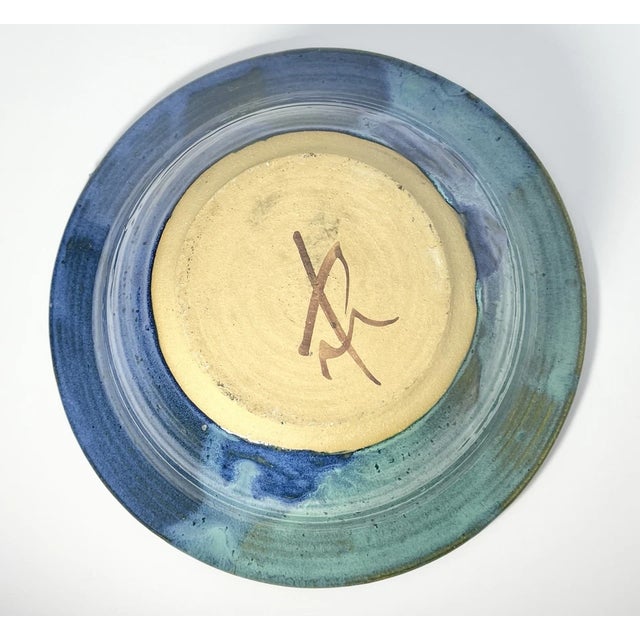 Large Blue Green Glazed Laurel Leaf Studio Pottery Centerpiece Serving Bowl For Sale In Dallas - Image 6 of 6