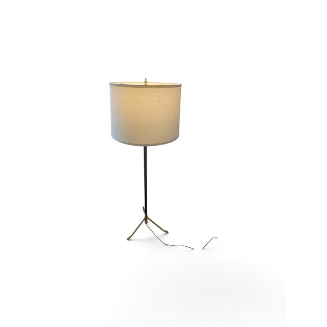 Jacques Adnet 1970s Pie De Salon G2 Style Leather & Brass Tripod Floor Lamp For Sale - Image 4 of 4
