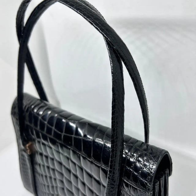 1950s Black Leather Italian Top Micro Handle Bag For Sale - Image 4 of 8