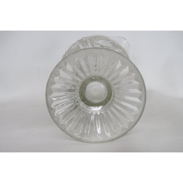 Transparent Early 20th Century Jeannette Iris and Herringbone Footed Pitcher Clear Glass Embossed Design For Sale - Image 8 of 15