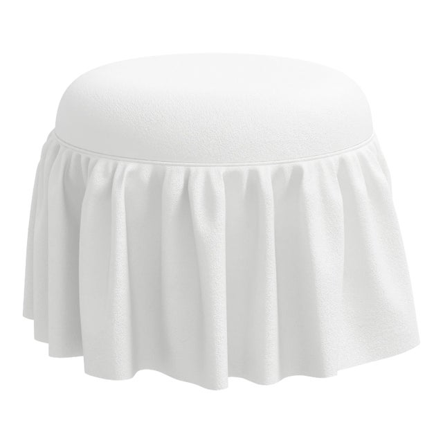Skirted Round Ottoman in Velvet White For Sale