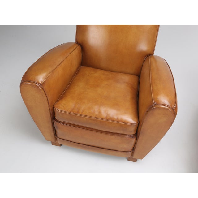 Pair of Art Deco French Leather Club Chairs For Sale In Chicago - Image 6 of 12