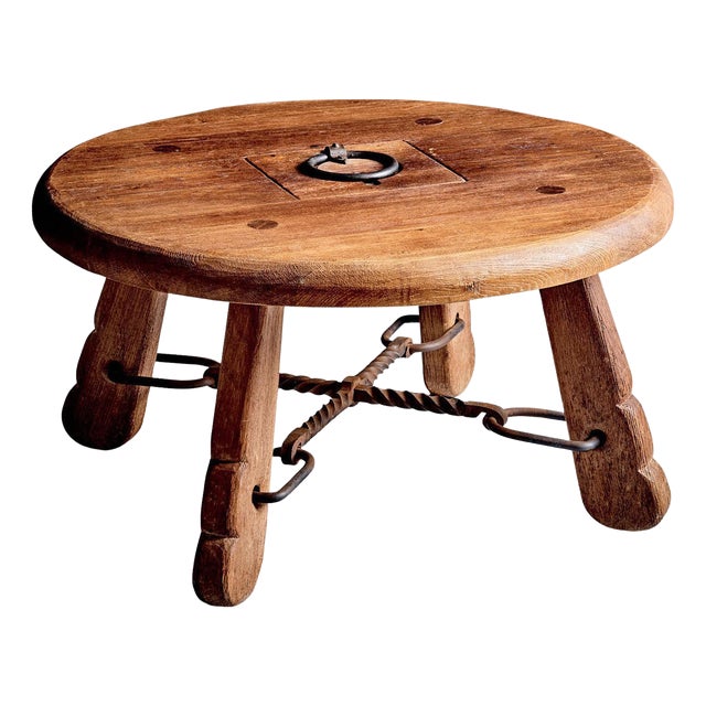 Rustic Oak Table with Wrought Iron Details, 1970s For Sale