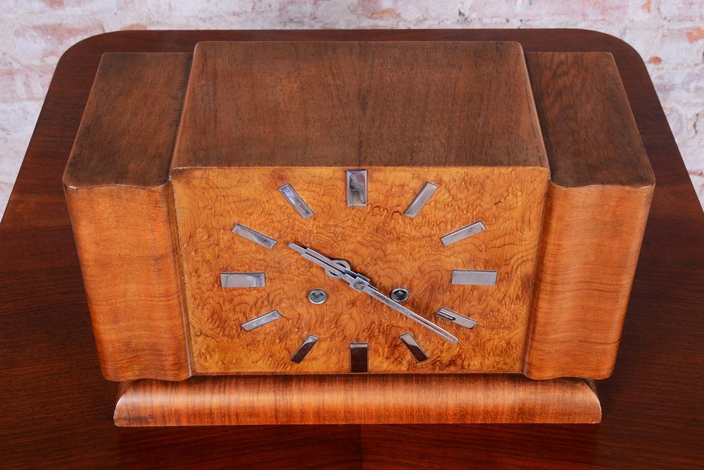 Art Deco Table Clock in Walnut, Czech, 1920s | Chairish