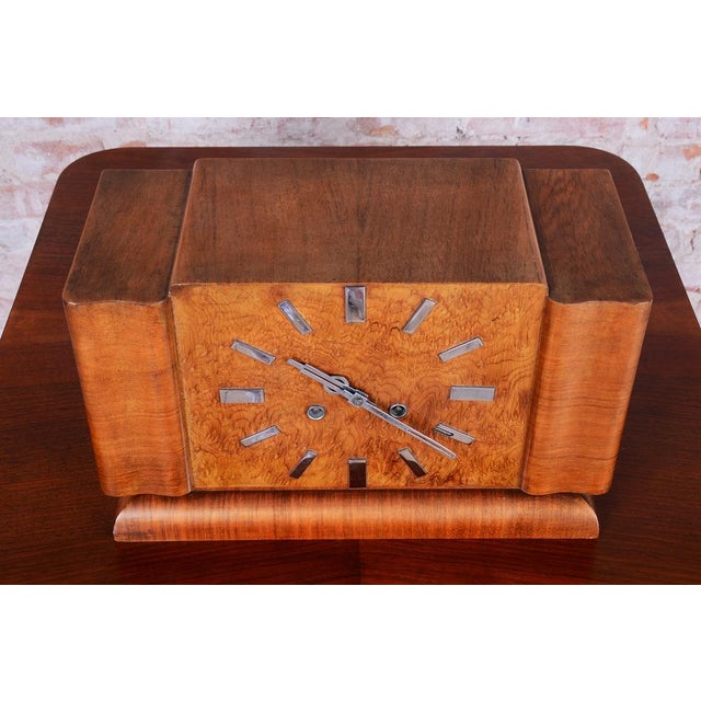 Brown Art Deco Table Clock in Walnut, Czech, 1920s For Sale - Image 8 of 10