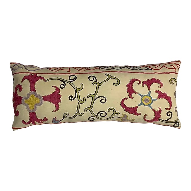 Single Antique Silk Embroidery Suzani Pillow For Sale