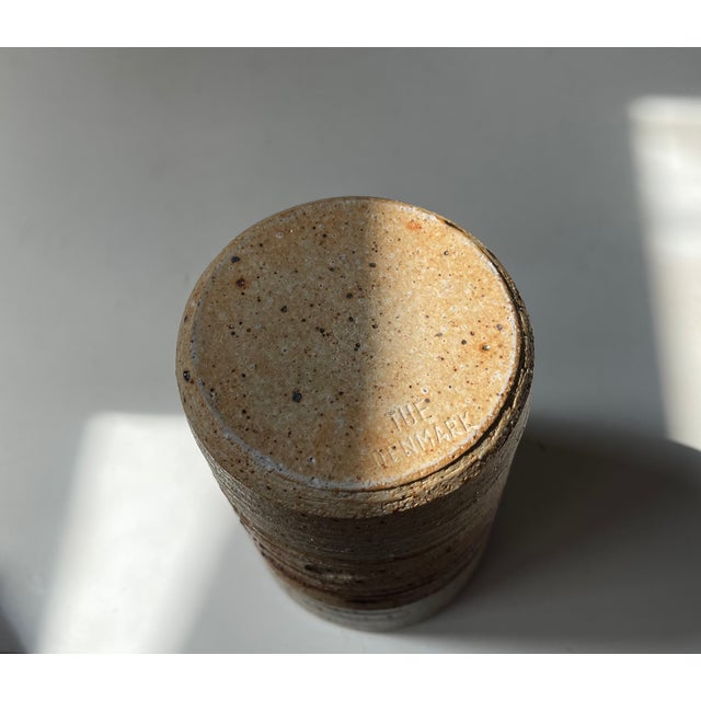 Vintage Cylindrical Vase in Striped Glazed Stoneware by Tue Poulsen, 1970s For Sale - Image 6 of 8