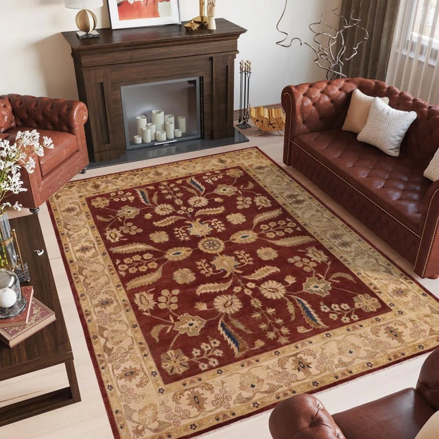 "Enhance the ambiance of your home with this magnificent Persian-influenced Turkish hand-knotted rug made by skilled...