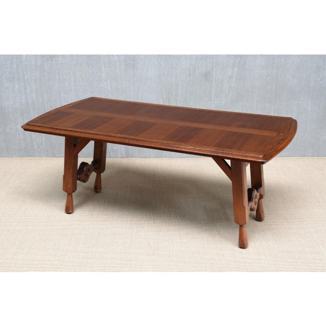 Oak Parquetry Dining Table by Guillerme et Chambron for Votre Maison, France, 1960s For Sale - Image 12 of 15