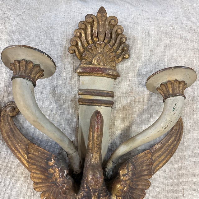 Pair of French 19th Century Carved Swan Sconces For Sale - Image 4 of 12